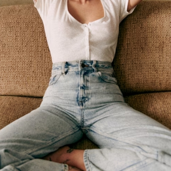 Sézane Le Crop Blue Edge Jeans | French Girl Style I VGUC, size 36 4US - Picture 4 of 13